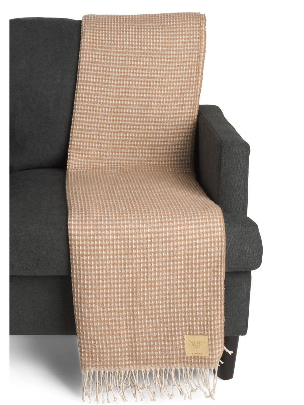 NIDO Notte Italia Waffle Knit Fringe Throw - Made in Italy - 50"x70" - Brown